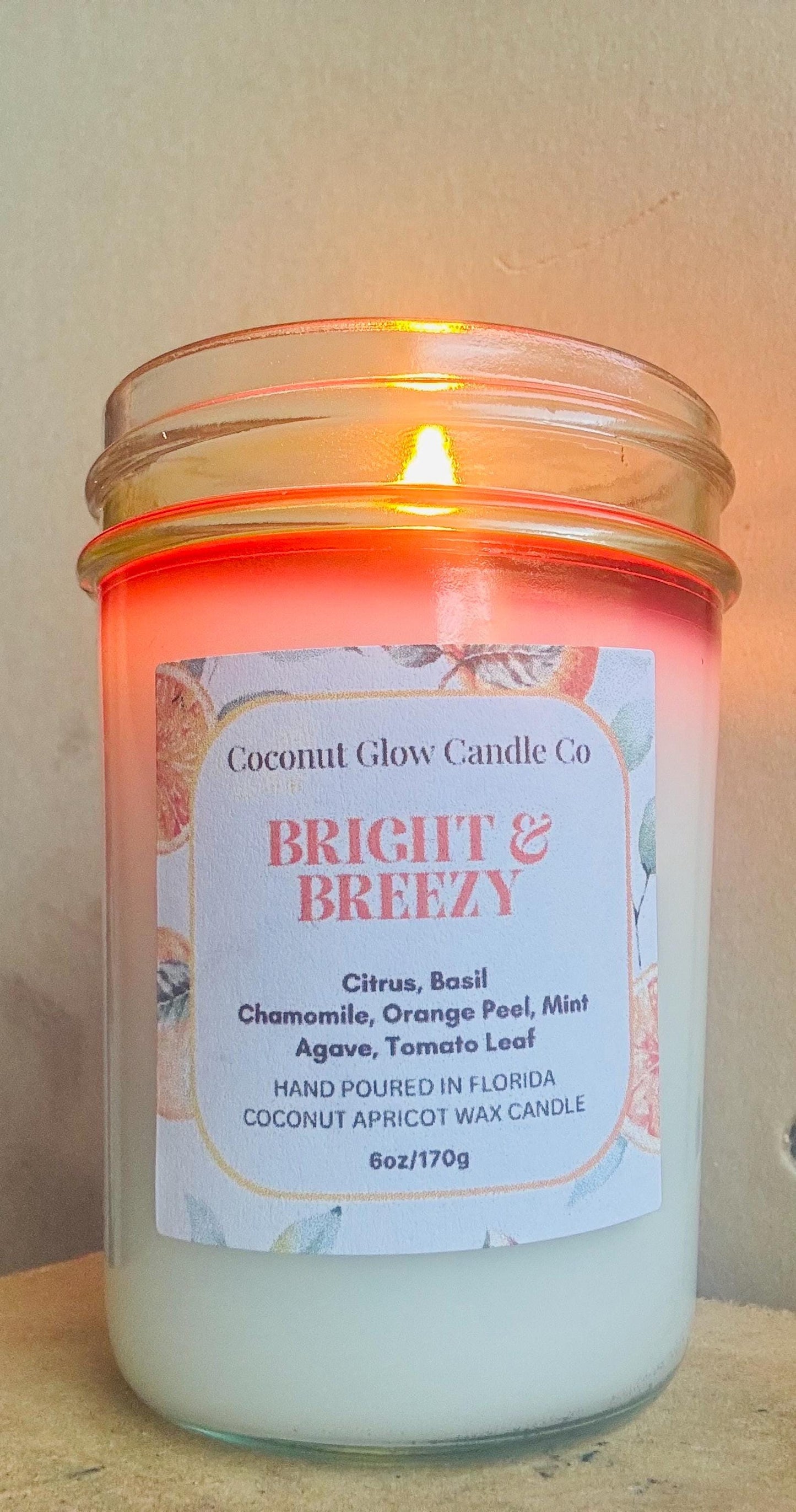 Beach House Decor Candle, Summer Citrus Basil Scented Candle, Handmade Coconut Wax, Fresh Herb Orange Peel, Gift for Her, Bright & Breezy