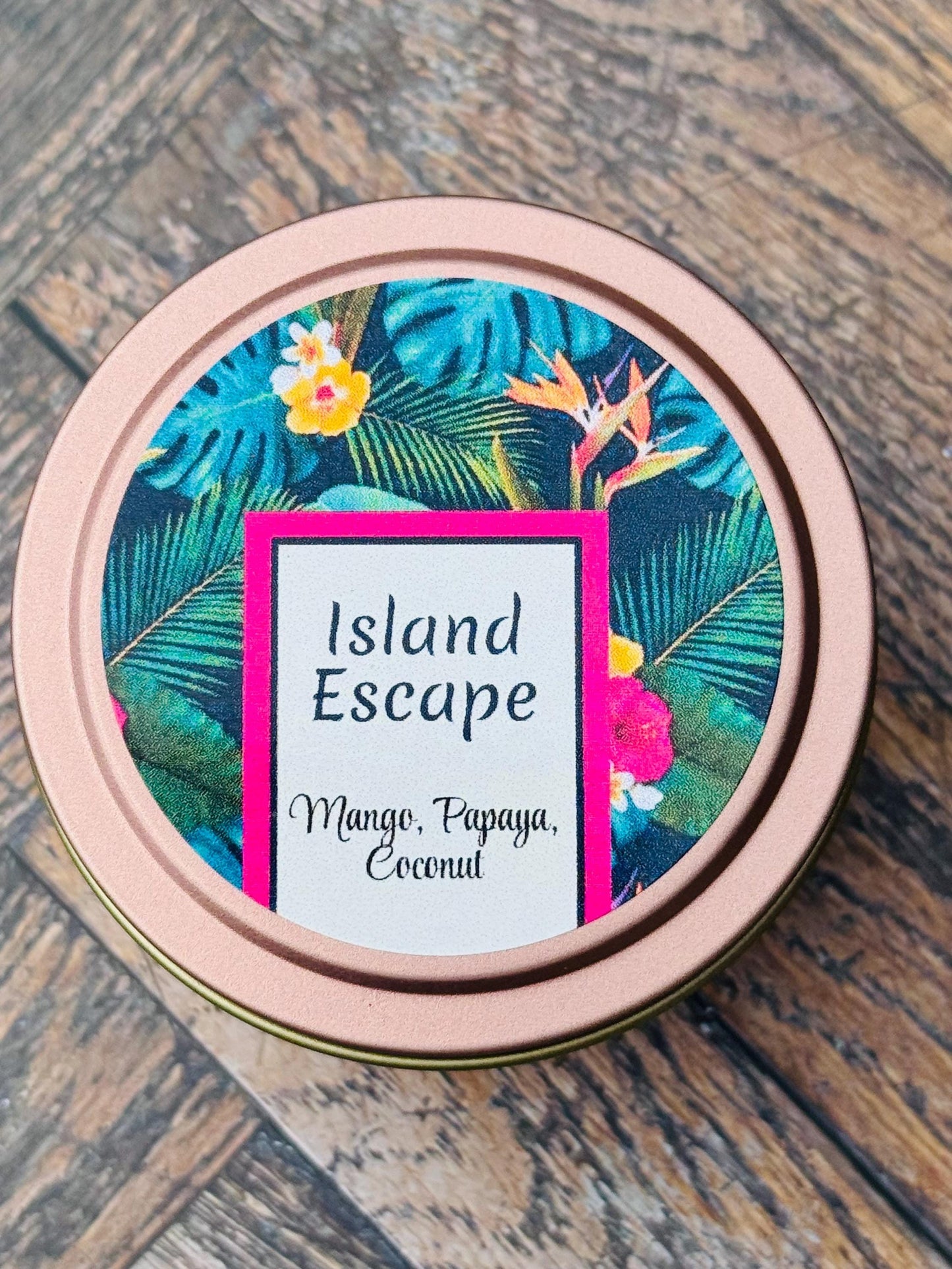 3 oz candle, Tin Candle, Mango Papaya Coconut, Tropical Candle, Vacation Gifts, Travel Souvenir Candle, Beach Candle