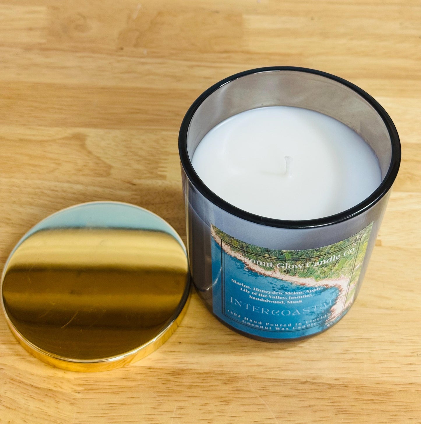 Intercoastal Candle, Marine Honeydew Apple Scent, Lily Jasmine Sandalwood Candle, Coastal Home Decor, Cotton Wick Coconut Wax Candle