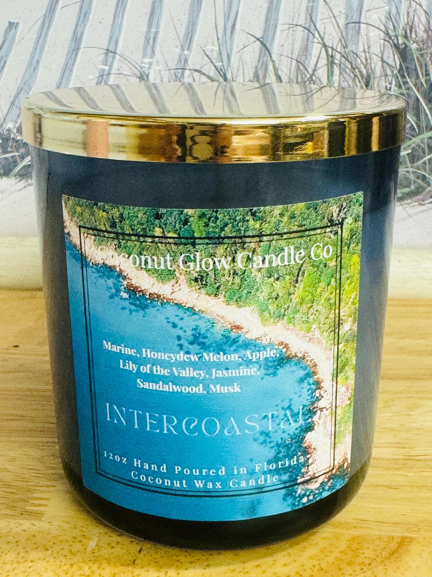 Intercoastal Candle, Marine Honeydew Apple Scent, Lily Jasmine Sandalwood Candle, Coastal Home Decor, Cotton Wick Coconut Wax Candle