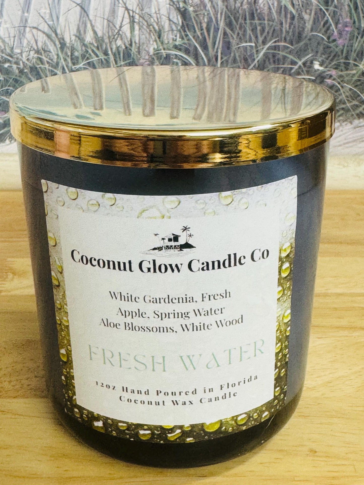 Blooming Gardenia Candle, Apple Mist & Aloe Wood Scent, Clean Burning Coconut Wax Candle, Modern Minimalist Decor