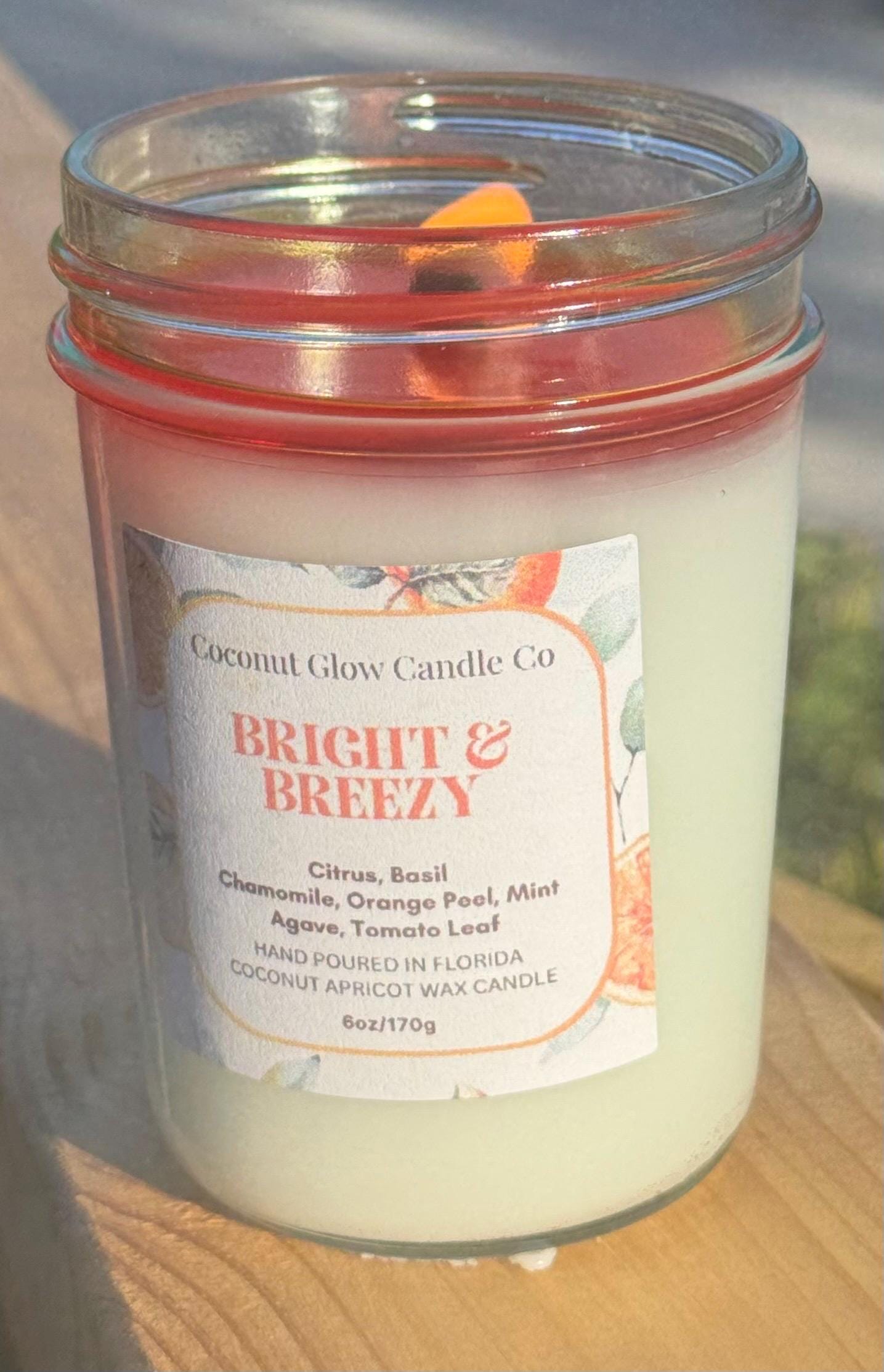 Beach House Decor Candle, Summer Citrus Basil Scented Candle, Handmade Coconut Wax, Fresh Herb Orange Peel, Gift for Her, Bright & Breezy