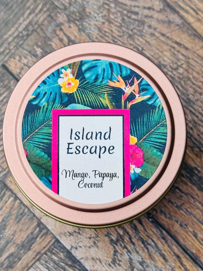 3 oz candle, Tin Candle, Mango Papaya Coconut, Tropical Candle, Vacation Gifts, Travel Souvenir Candle, Beach Candle