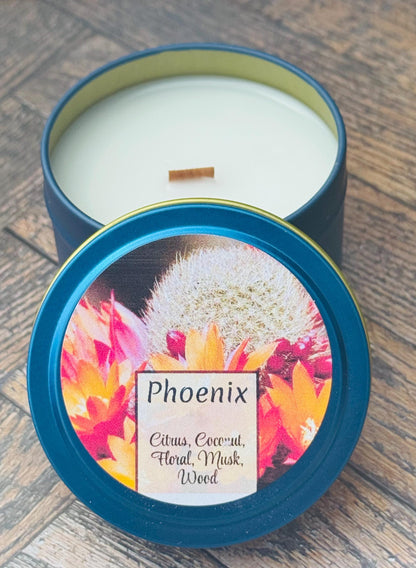 3 oz Tin Candle, Cactus Flower Scented Candle, Baja Desert Citrus Coconut Musk, Southwest Candle, Handmade Boho Decor Gift