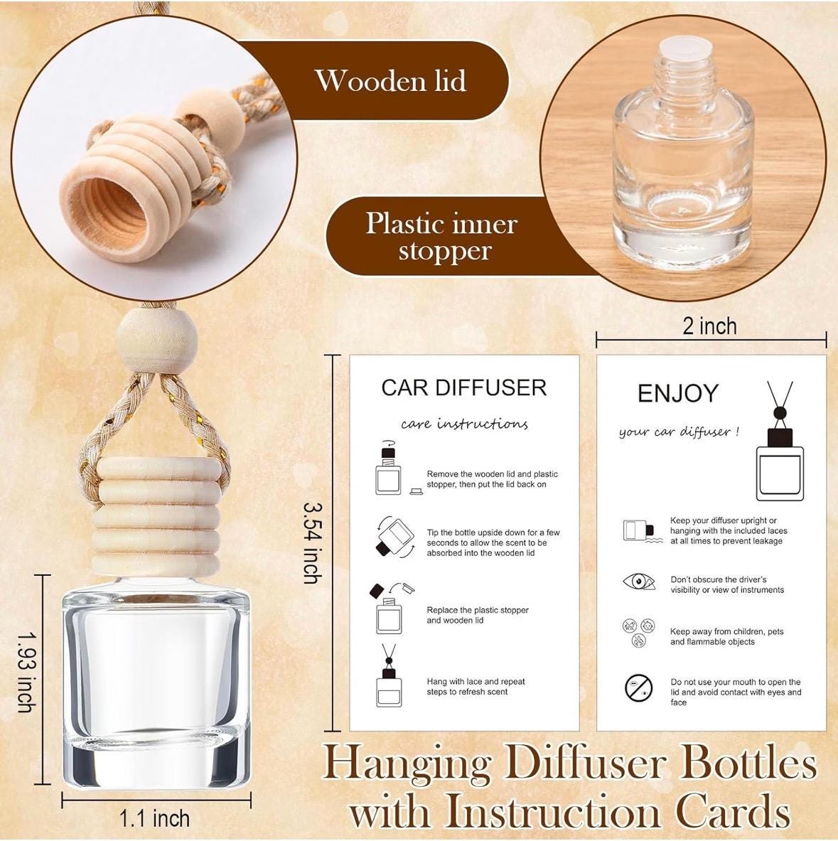 Car Diffuser (scent description in “read item description area”) Freshener, Reusable Glass Bottle, Long Lasting Clean Scent, Car Accessories