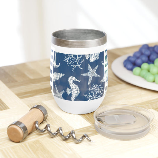 Nautical Wine Tumbler, Beach Party Mug, Coastal Decor, Summer Gift, Ocean Lover Cup, Outdoor Adventure Drinkware