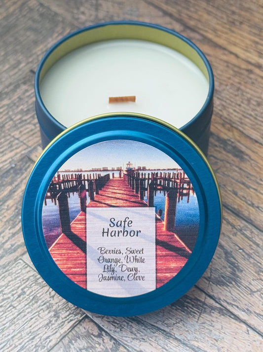 3 oz Tin Candle, Strawberry Raspberry Citrus, Floral White Lily Jasmine, Fresh Coastal Scent, Ocean Lovers, Outdoor gifts for him, Boaters