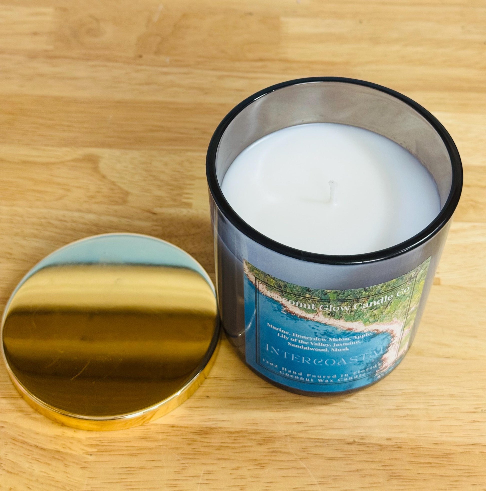 Intercoastal Candle, Marine Honeydew Apple Scent, Lily Jasmine Sandalwood Candle, Coastal Home Decor, Cotton Wick Coconut Wax Candle
