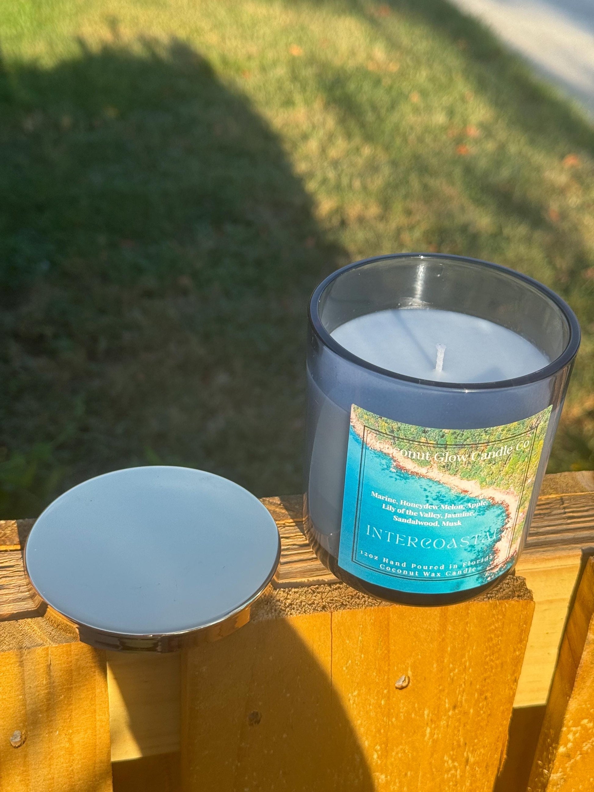 Intercoastal Candle, Marine Honeydew Apple Scent, Lily Jasmine Sandalwood Candle, Coastal Home Decor, Cotton Wick Coconut Wax Candle