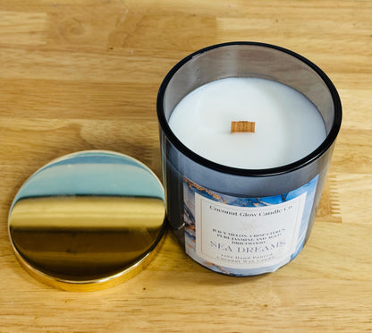 Sea Dreams Candle, Coastal Scented Candle, Ocean Breeze Driftwood Candle, Melon Jasmine Coconut Wax Candle, Beach House Decor, Cotton Wick